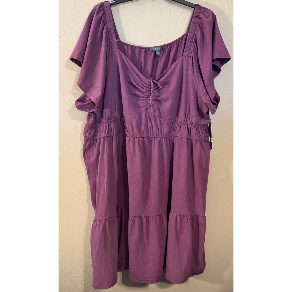 Terra & Sky Mini Dress Women 4X Orchid Purple Tiered Boho Stretch Summer NEW